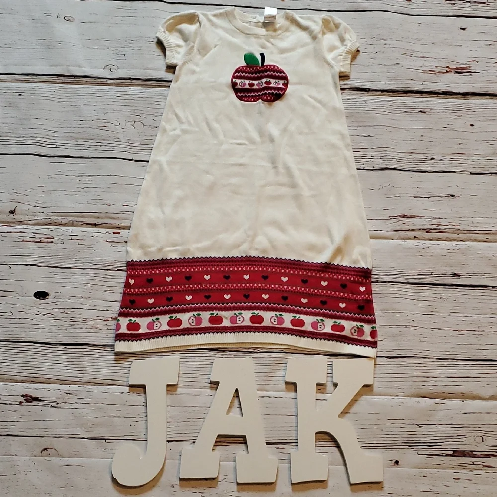 🆕️Gymboree Girla Cream Dress with Red Apple Design 🍎